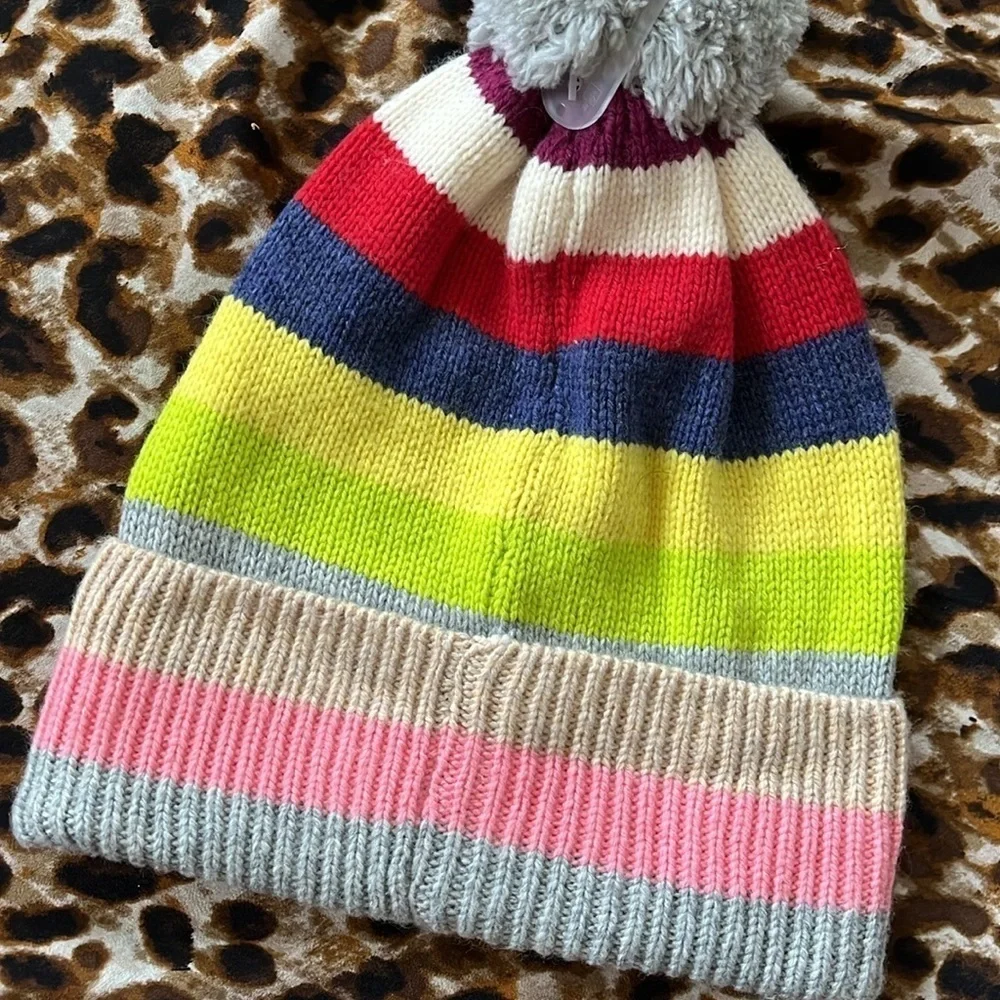 Brand New Gap Multicolored Striped Knit Cuffed Pom Hat